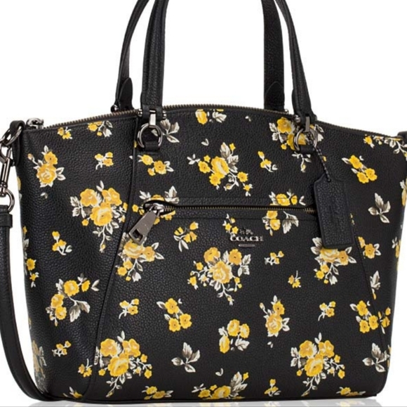 🥀NeW!!🥀 COACH PRAIRIE CROSS STITCH FLORAL PRINT ROSES SATCHEL  87109 - Picture 1 of 15